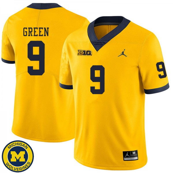 Mens Michigan Wolverines #9 Gemon Green Yellow NCAA Football Jersey